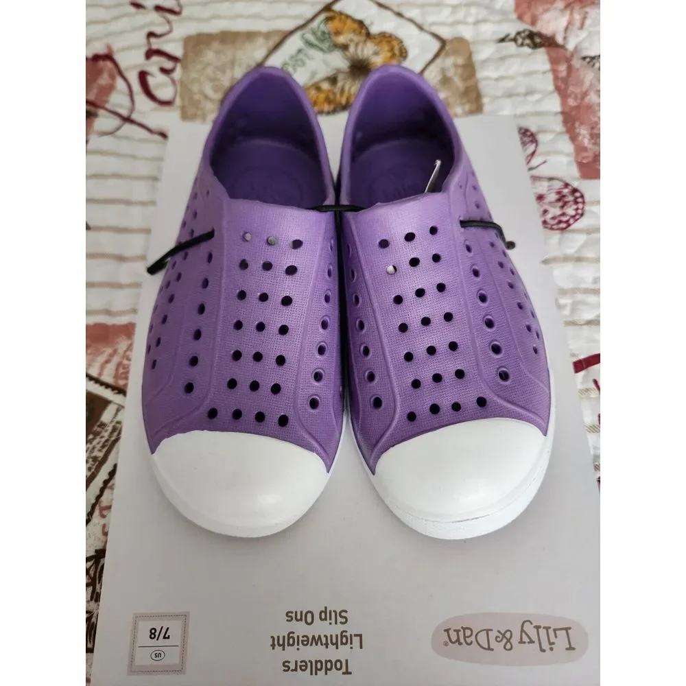 Lily & Dan Girl's Lightweight Slip On Water Shoes Beach Pool Sandals  Purple 7/8